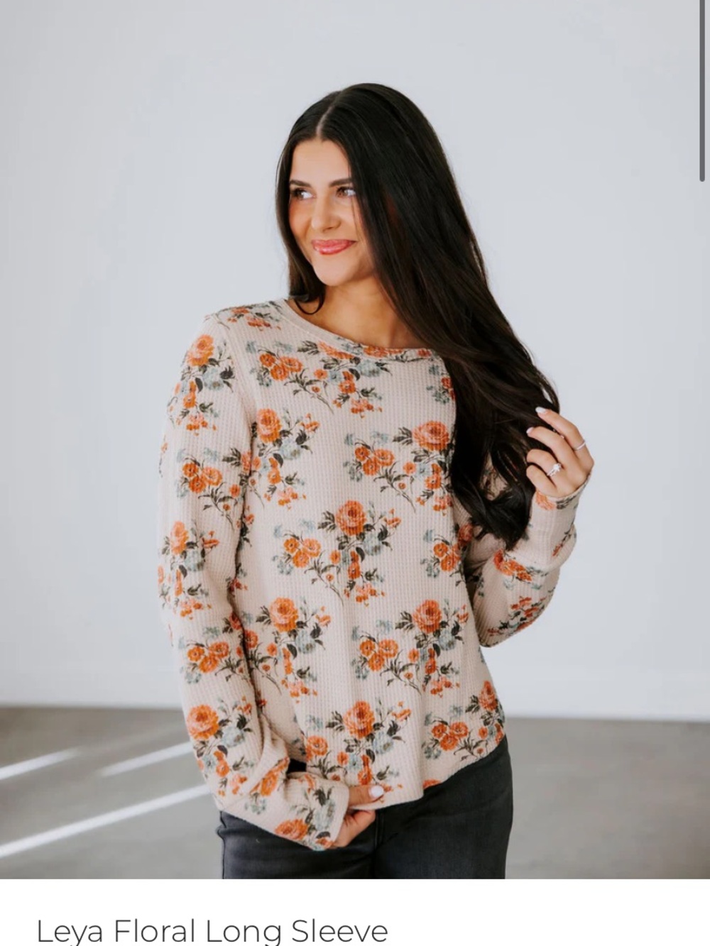 Lauriebelle BiBi Cream Floral Long Sleeve Top with Orange Roses